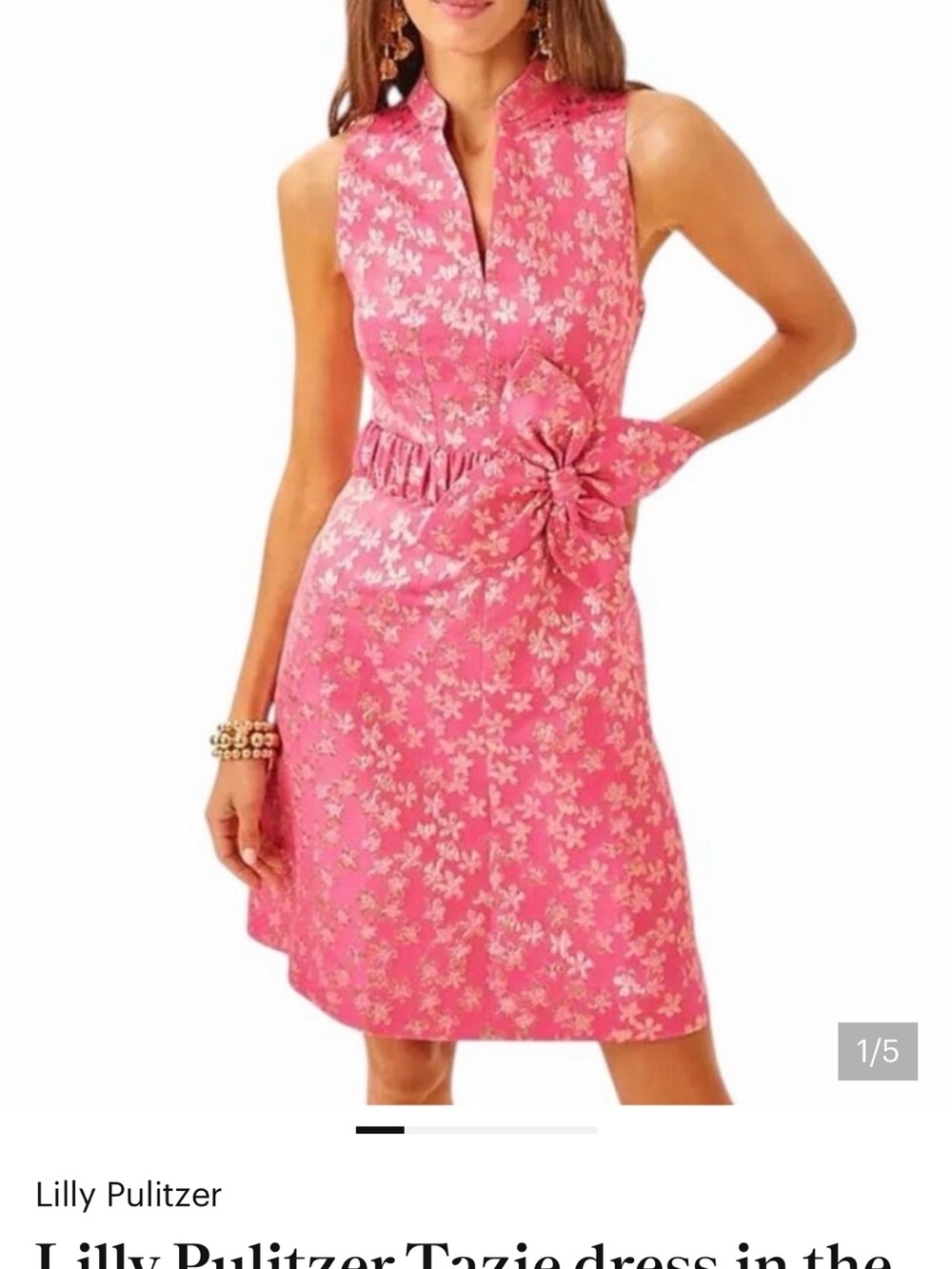 Lilly Pulitzer Pink Floral Sleeveless Sheath Dress with Waist Bow Accent